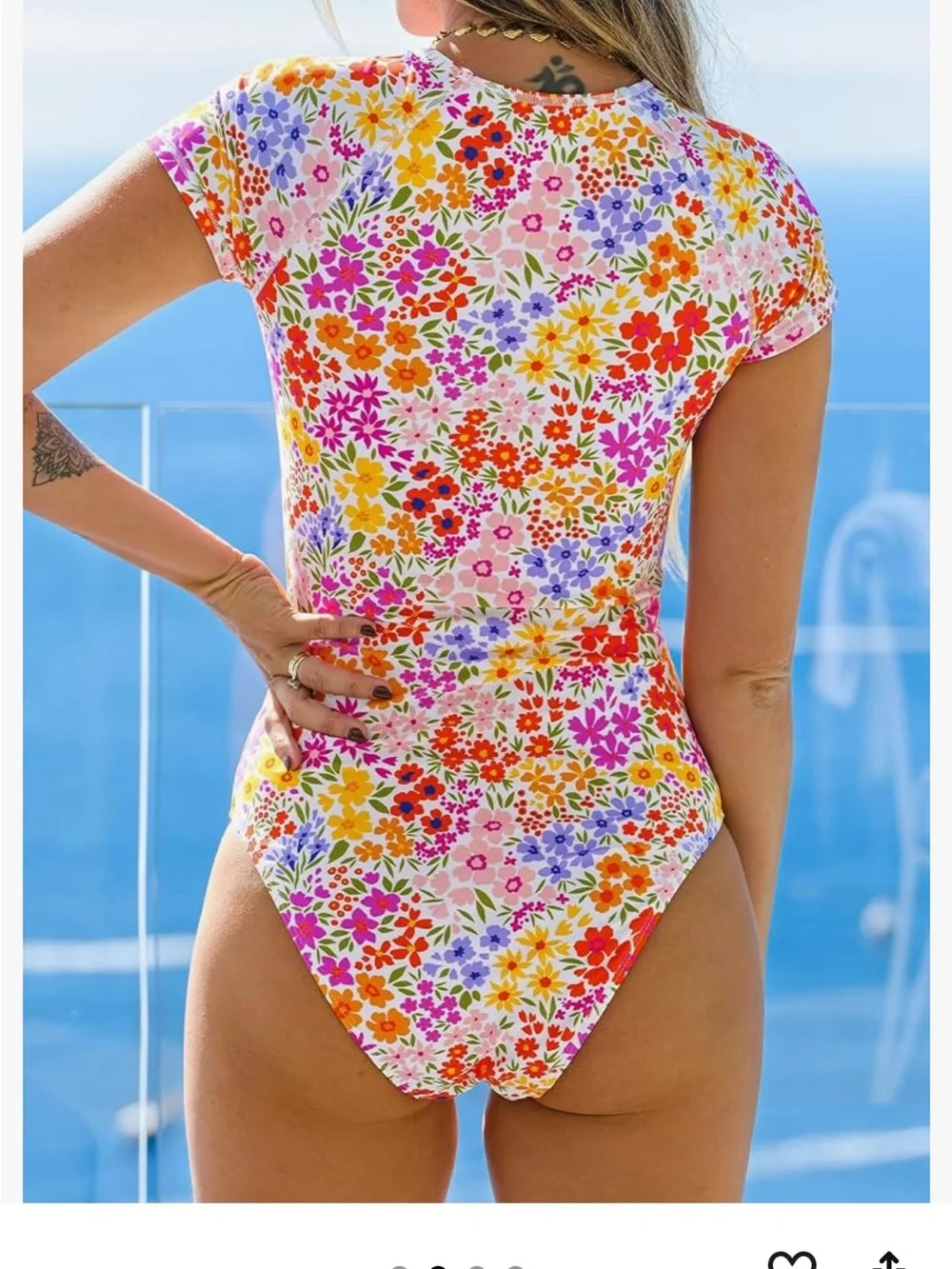 Floral Zip-Front One-Piece Swimsuit — Multicolor